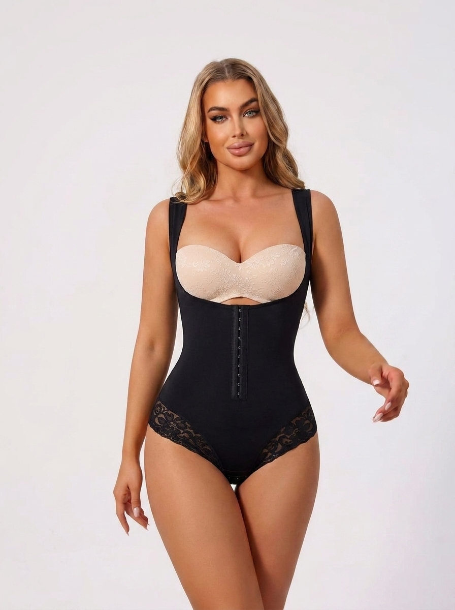 Button Down Bodysuit Shapewear - Tummy Control Thong Bodysuit with Snap Closure