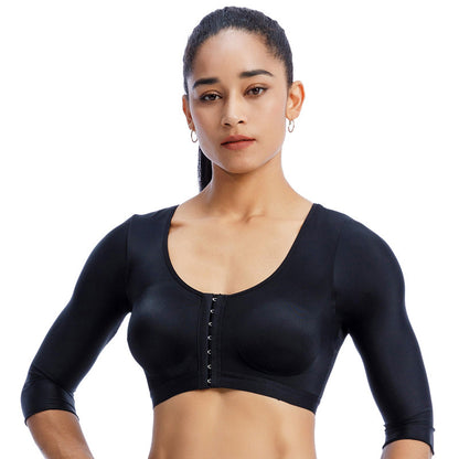 Long Sleeve Arm Compression Shapewear Top Front Hook‑and‑Eye Post‑Surgical Shaper Top
