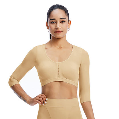 Long Sleeve Arm Compression Shapewear Top Front Hook‑and‑Eye Post‑Surgical Shaper Top
