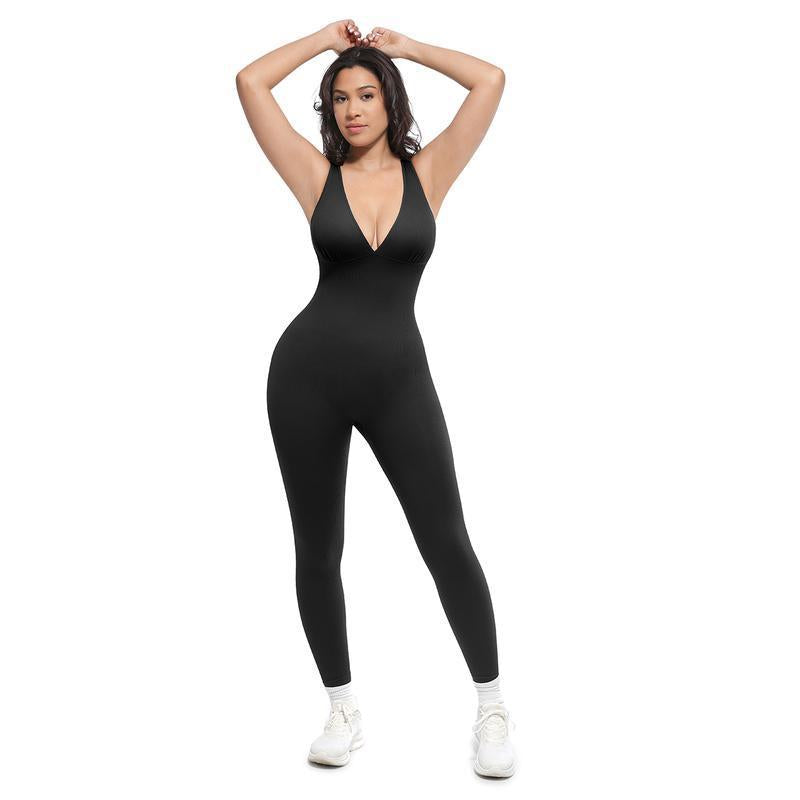 Deep V‑Neck High Waist Tummy Control Shapewear Jumpsuit