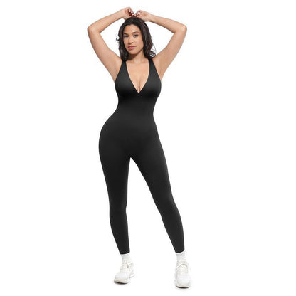 Deep V‑Neck High Waist Tummy Control Shapewear Jumpsuit