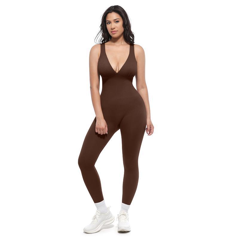 Deep V‑Neck High Waist Tummy Control Shapewear Jumpsuit