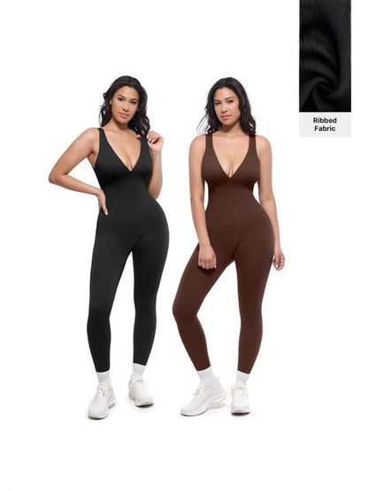 Deep V‑Neck High Waist Tummy Control Shapewear Jumpsuit