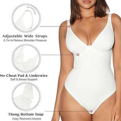 V-Neck Tummy Control Sculpt Bodysuit