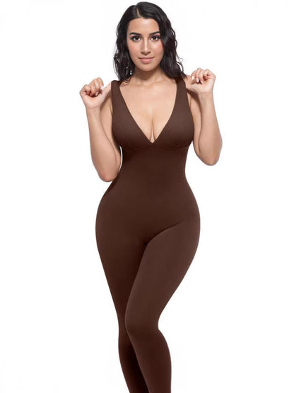 Deep V‑Neck High Waist Tummy Control Shapewear Jumpsuit