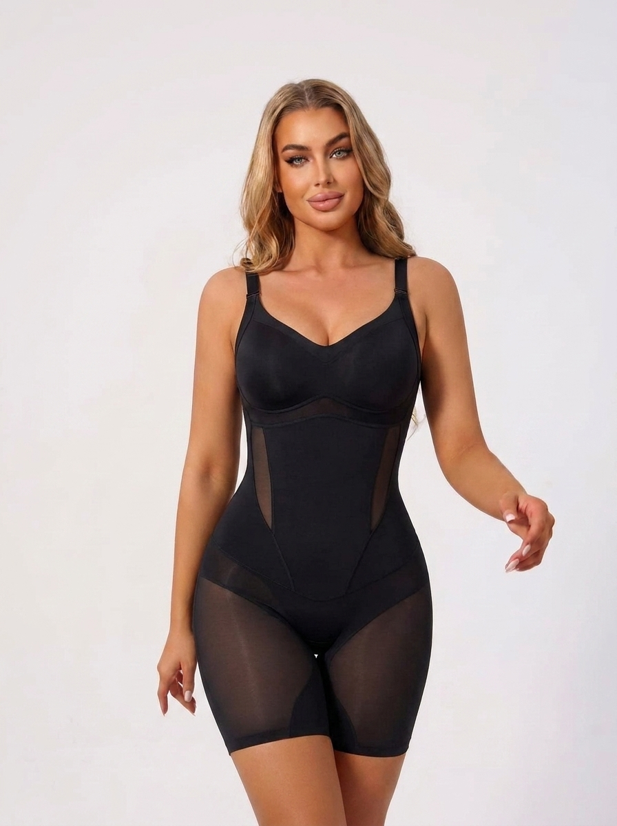 Padded Ultra-Thin Breathable Shapewear Bodysuit Tummy Control Butt Lifting Open Crotch