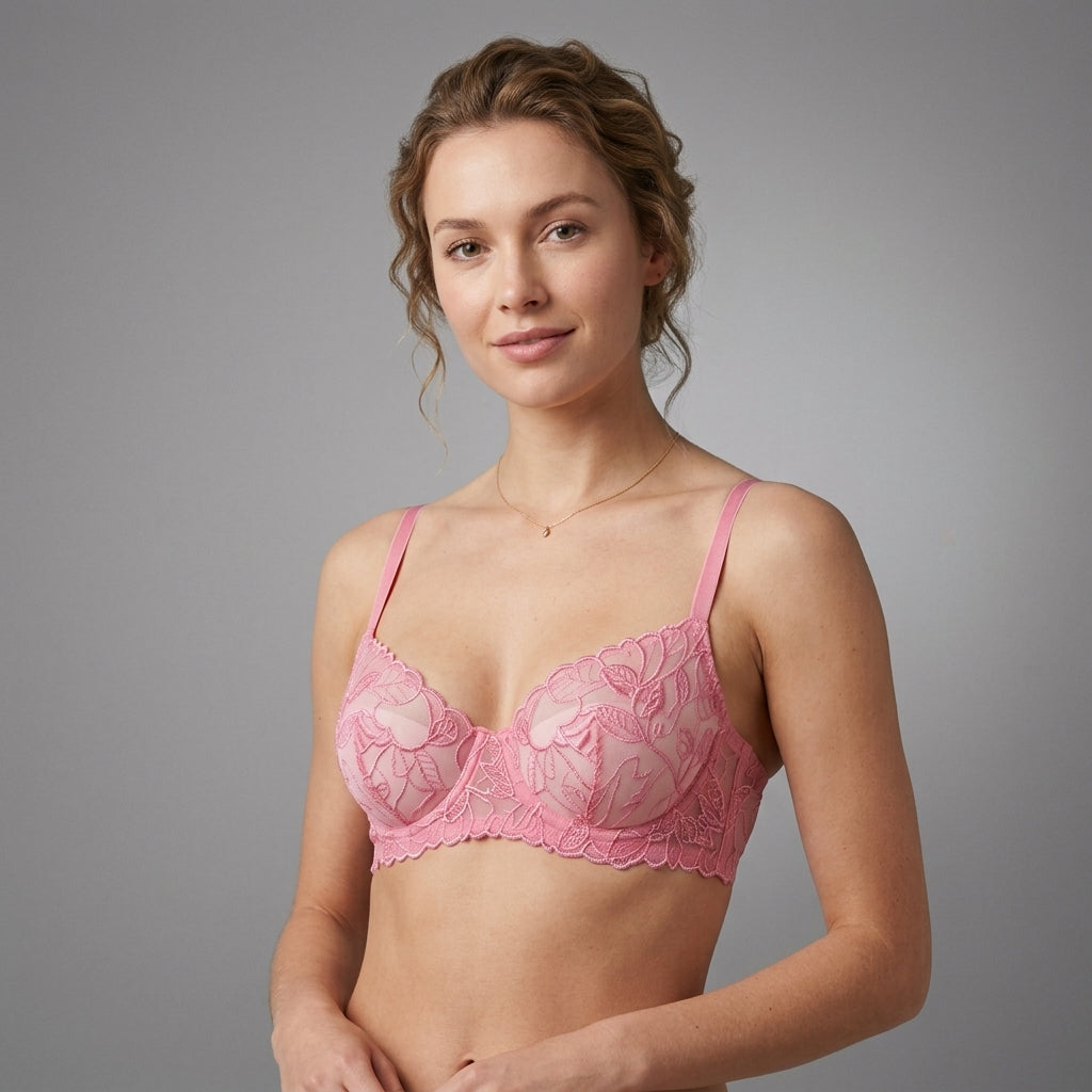 Floral Lace Plus Size Unlined Minimizer Bra