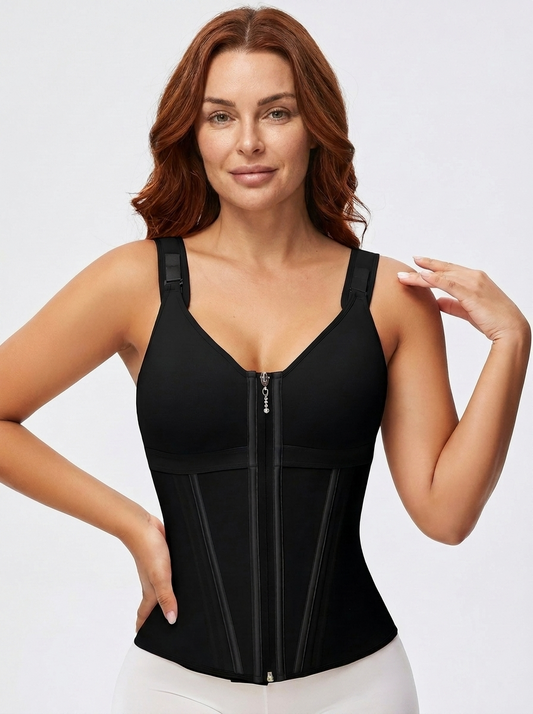 Zip Front Corset With Built-In Bra Cups