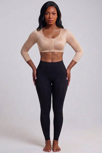 Long Sleeve Arm Compression Shapewear Top Front Hook‑and‑Eye Post‑Surgical Shaper Top
