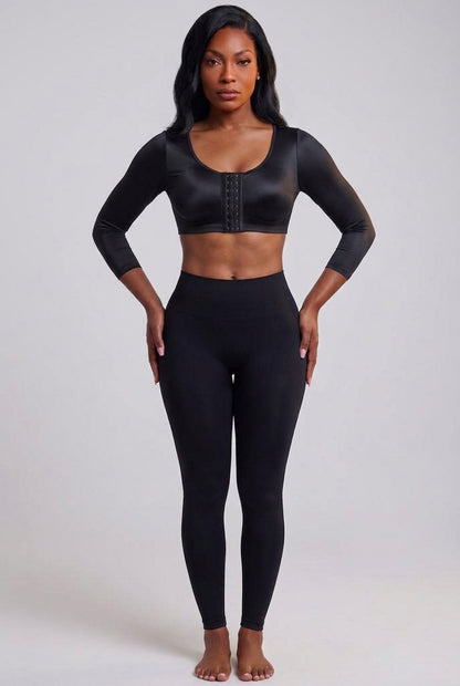 Long Sleeve Arm Compression Shapewear Top Front Hook‑and‑Eye Post‑Surgical Shaper Top