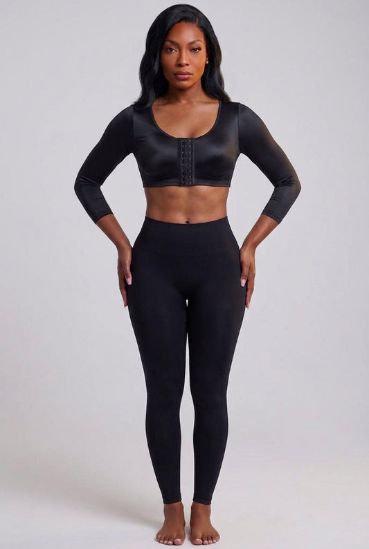 Long Sleeve Arm Compression Shapewear Top Front Hook‑and‑Eye Post‑Surgical Shaper Top